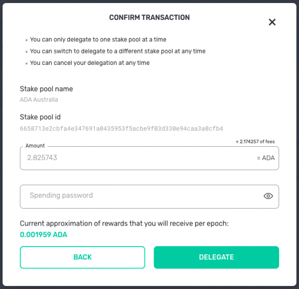 confirm ada delegation on yoroi