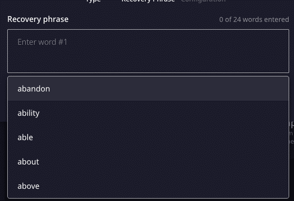 daedalus recovery phrase seed key