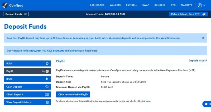 CoinSpot Deposit Funds